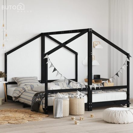 vidaXL fekete tömör fenyőfa gyerekágykeret 2 x (90 x 200) cm