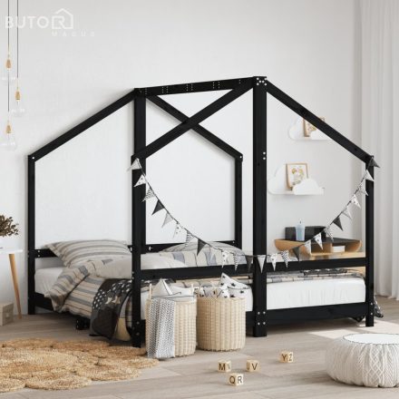 vidaXL fekete tömör fenyőfa gyerekágykeret 2 x (80 x 160) cm
