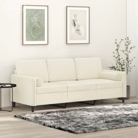 vidaXL 3 személyes krémszínű bársony kanapé díszpárnákkal 180 cm