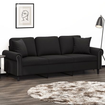 vidaXL 3 személyes fekete bársony kanapé díszpárnákkal 180 cm
