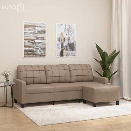 vidaXL 3 személyes kávészínű műbőr kanapé lábtartóval 180 cm