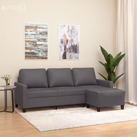 vidaXL 3 személyes szürke műbőr kanapé lábtartóval 180 cm