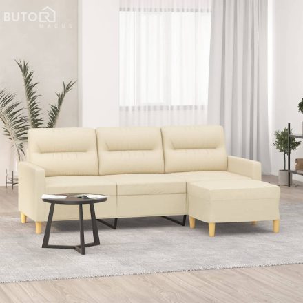 vidaXL 3 személyes krémszínű szövet kanapé lábtartóval 180 cm