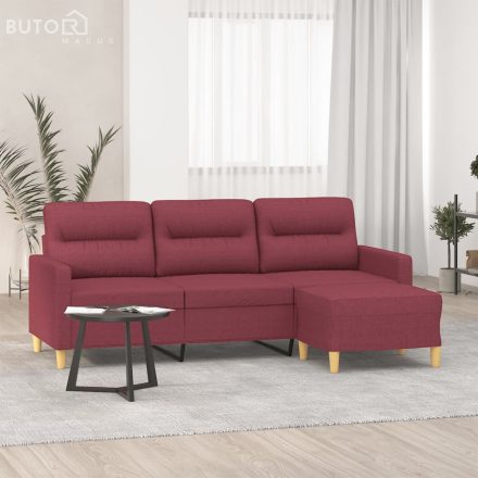 vidaXL 3 személyes bordó szövet kanapé lábtartóval 180 cm