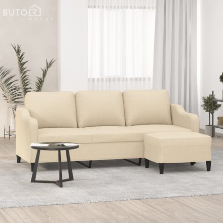 vidaXL 3 személyes krémszínű szövet kanapé lábtartóval 180 cm