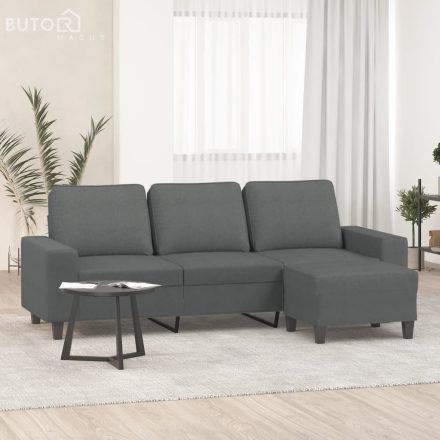 vidaXL 3 személyes sötétszürke szövet kanapé lábtartóval 180 cm