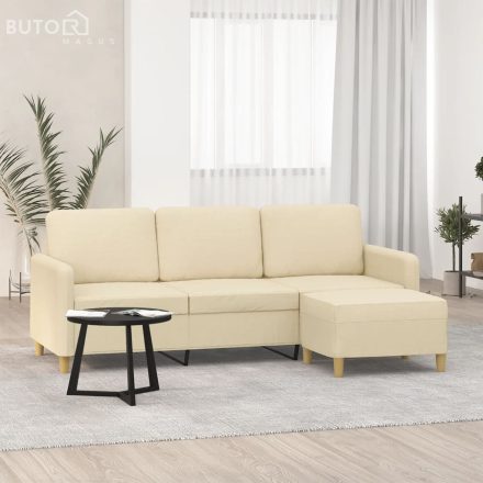 vidaXL 3 személyes krémszínű szövet kanapé lábtartóval 180 cm