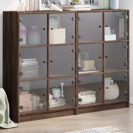 vidaXL barna tölgy színű szerelt fa könyvespolc ajtókkal 136x37x109 cm