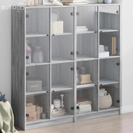 vidaXL szürke sonoma szerelt fa könyvespolc ajtókkal 136x37x142 cm
