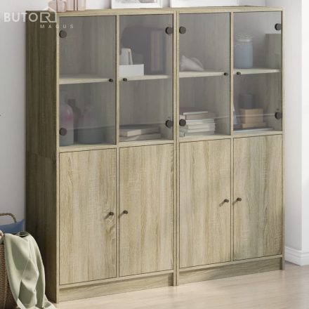 vidaXL sonoma tölgy szerelt fa könyvespolc ajtókkal 136x37x142 cm