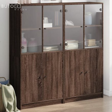 vidaXL barna tölgy színű szerelt fa könyvespolc ajtókkal 136x37x142 cm