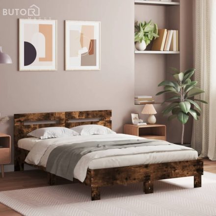 vidaXL füstös tölgy színű ágykeret fejtámlával és LED-del 135x190 cm