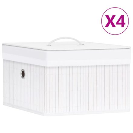 vidaXL 4 db fehér bambusz tárolódoboz