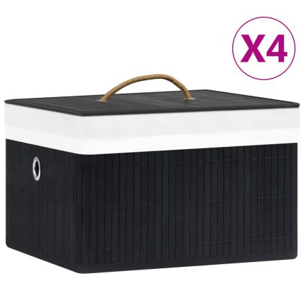 vidaXL 4 db fekete bambusz tárolódoboz