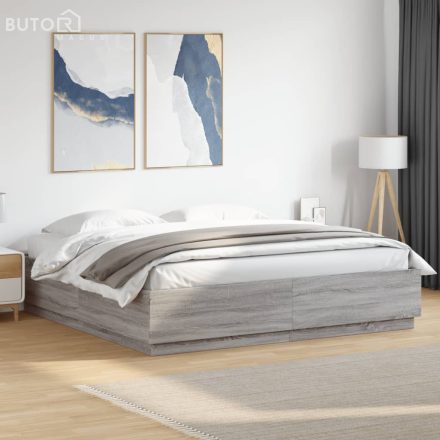 vidaXL szürke sonoma színű szerelt fa ágykeret LED-del 180x200 cm