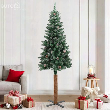 vidaXL zöld vékony karácsonyfa valódi fával és fehér hóval 210 cm