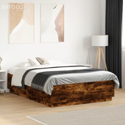vidaXL füstös tölgy színű szerelt fa ágykeret 135 x 190 cm