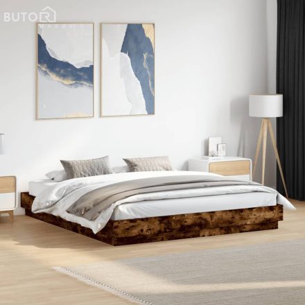 vidaXL füstös tölgy színű ágykeret LED-világítással 200x200 cm