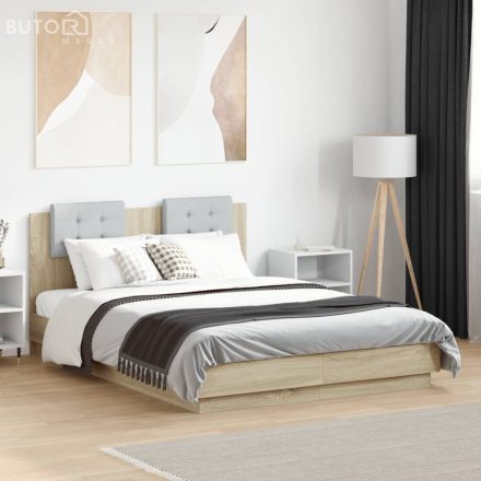 vidaXL sonoma tölgy színű szerelt fa ágykeret fejtámlával 140x190 cm