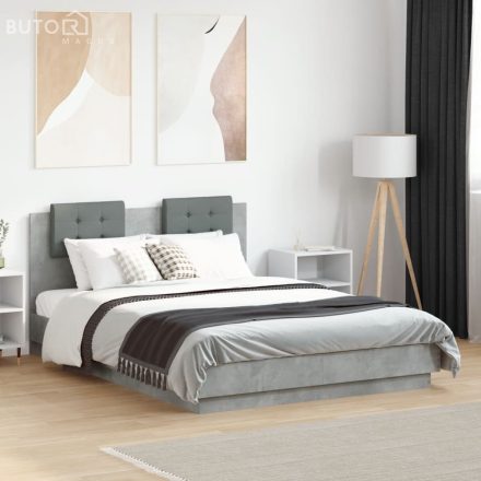 vidaXL betonszürke szerelt fa ágykeret fejtámlával 135x190 cm