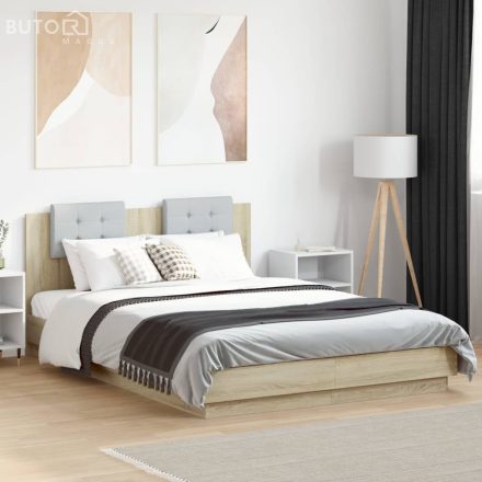 vidaXL sonoma tölgy színű ágykeret fejtámlával és LED-ekkel 140x200 cm