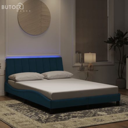 vidaXL kék bársony ágykeret LED-világítással 140 x 200 cm