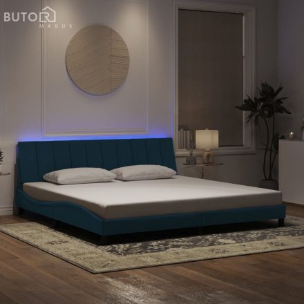 vidaXL kék bársony ágykeret LED-világítással 200 x 200 cm