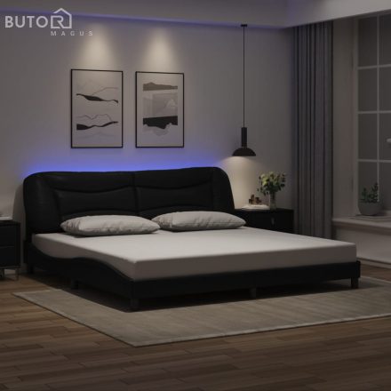 vidaXL fekete műbőr ágykeret LED-világítással 200x200 cm