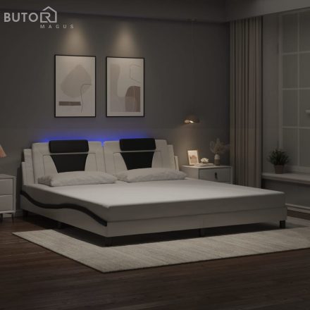 vidaXL fehér és fekete műbőr ágykeret LED-világítással 200x200 cm