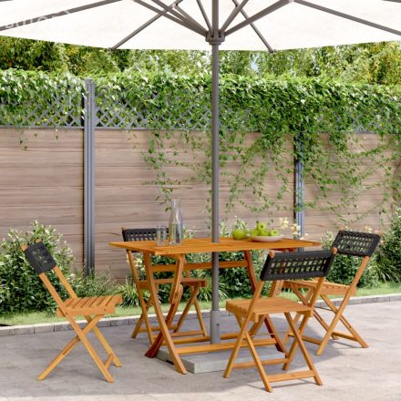 vidaXL 4 db fekete polyrattan és tömör fa összecsukható kerti szék