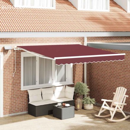 vidaXL burgundi vörös kézzel kihúzható LED-es napellenző 300 x 250 cm