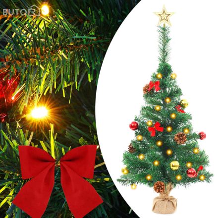vidaXL zöld megvilágított műkarácsonyfa gömbökkel 64 cm