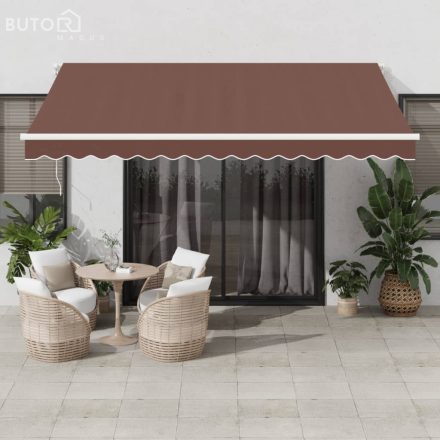 vidaXL barna kézzel kihúzható LED-es napellenző 400 x 350 cm