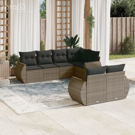 vidaXL 7 részes szürke polyrattan kerti ülőgarnitúra párnákkal