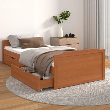 vidaXL mézbarna tömör fenyőfa ágykeret fiókkal 90 x 200 cm