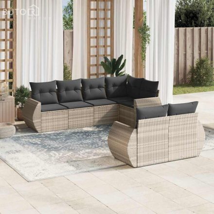 vidaXL 7 részes világosszürke polyrattan kerti ülőgarnitúra párnákkal