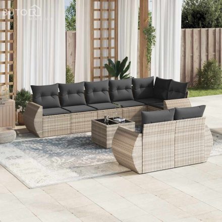 vidaXL 9 részes világosszürke polyrattan kerti ülőgarnitúra párnával