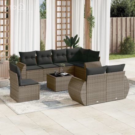 vidaXL 9 részes szürke polyrattan kerti ülőgarnitúra párnákkal