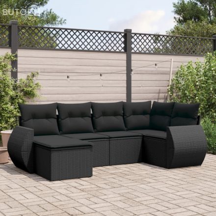 vidaXL 6 részes fekete polyrattan kerti ülőgarnitúra párnákkal