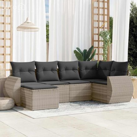 vidaXL 6 részes világosszürke polyrattan kerti ülőgarnitúra párnákkal