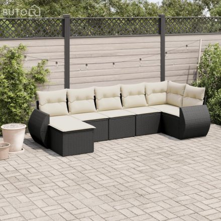 vidaXL 7 részes fekete polyrattan kerti ülőgarnitúra párnával