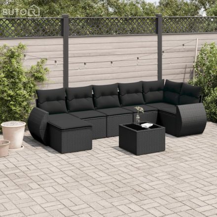 vidaXL 8 részes fekete polyrattan kerti ülőgarnitúra párnákkal