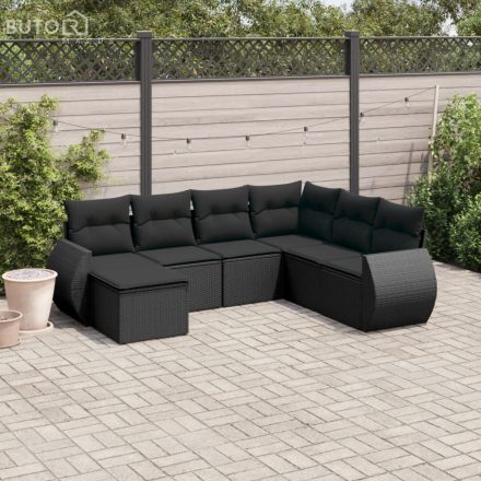 vidaXL 7 részes fekete polyrattan kerti ülőgarnitúra párnával