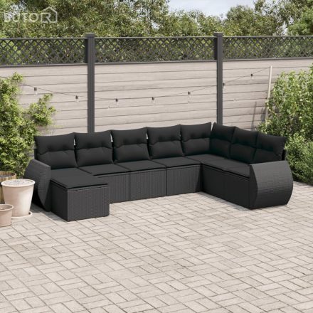 vidaXL 8 részes fekete polyrattan kerti ülőgarnitúra párnákkal