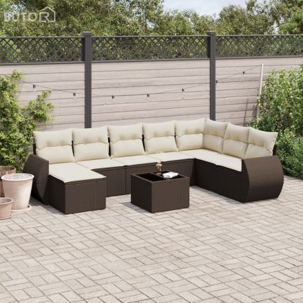 vidaXL 9 részes barna polyrattan kerti ülőgarnitúra párnákkal