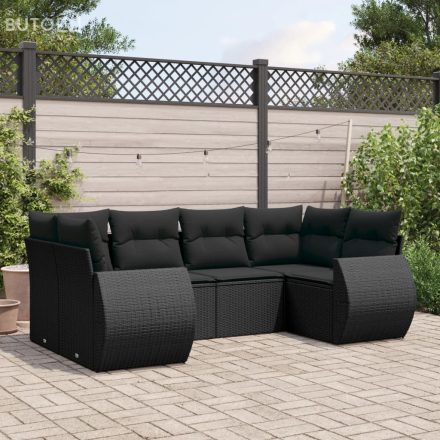 vidaXL 6 részes fekete polyrattan kerti ülőgarnitúra párnákkal