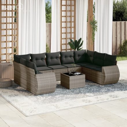 vidaXL 10 részes szürke polyrattan kerti ülőgarnitúra párnákkal