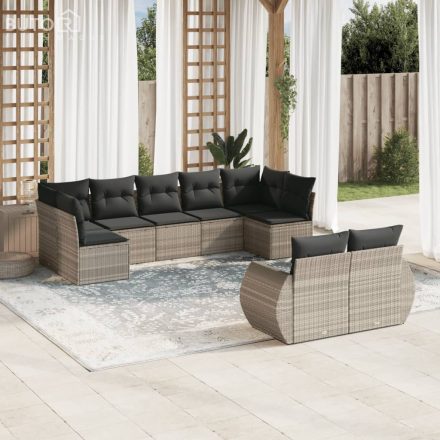 vidaXL 9 részes világosszürke polyrattan kerti ülőgarnitúra párnával