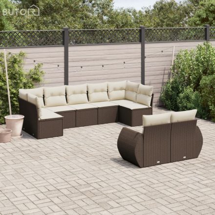 vidaXL 9 részes barna polyrattan kerti ülőgarnitúra párnákkal