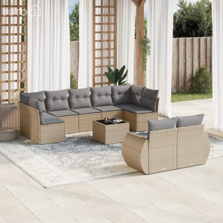 vidaXL 10 részes bézs polyrattan kerti ülőgarnitúra párnával